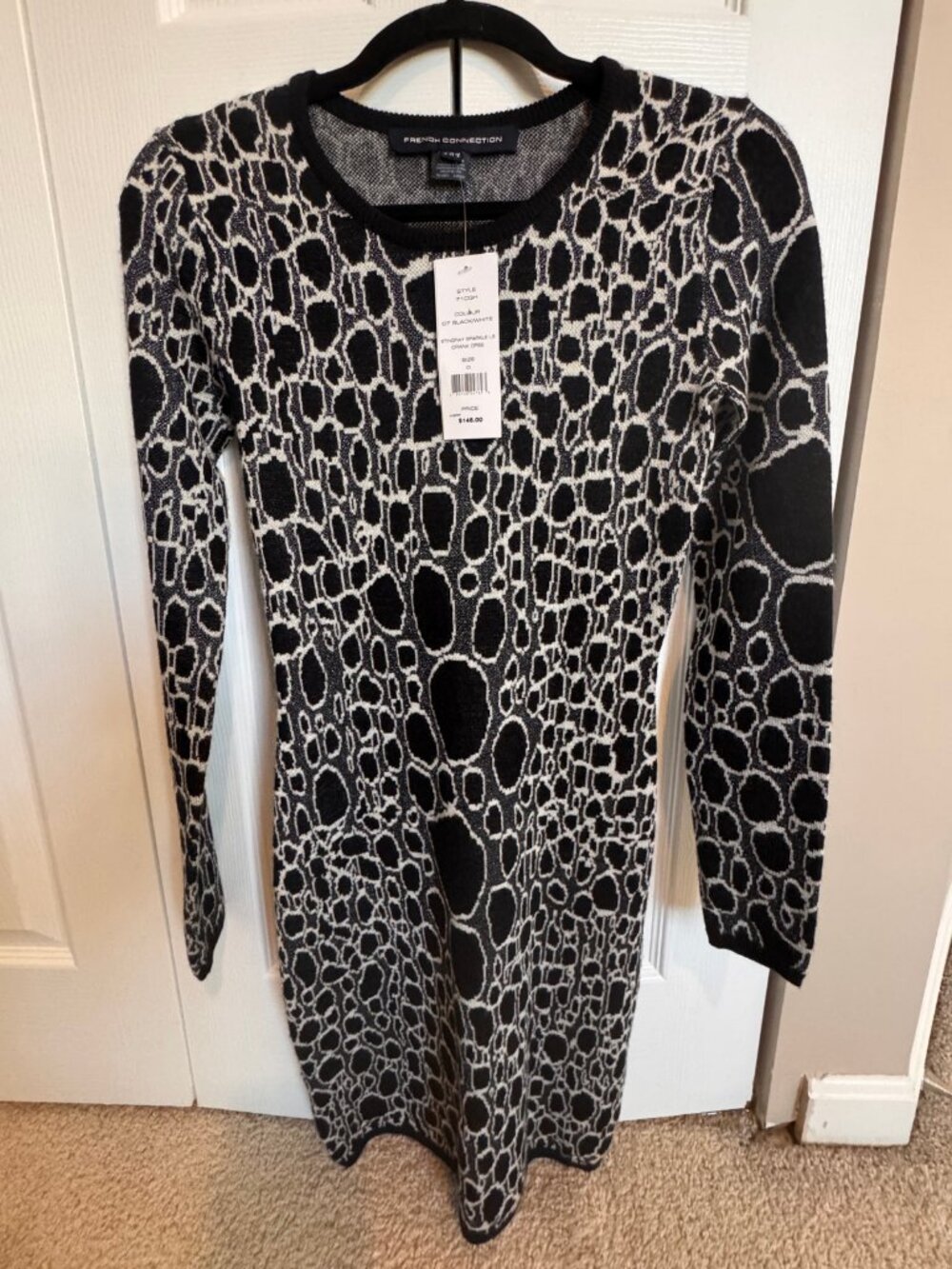 French Connection Stingray Sparkle Midi Long Sleeve Knit Dress NWT Size 0